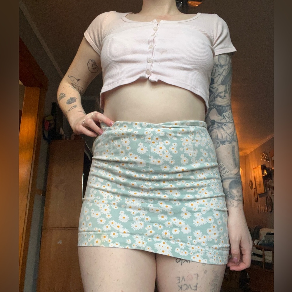 Blue Floral Mini Bodycon Skirt